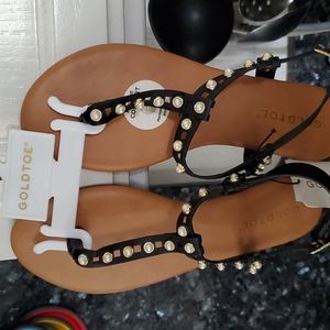 Goldtoe Vienna Black Pearled Sandals